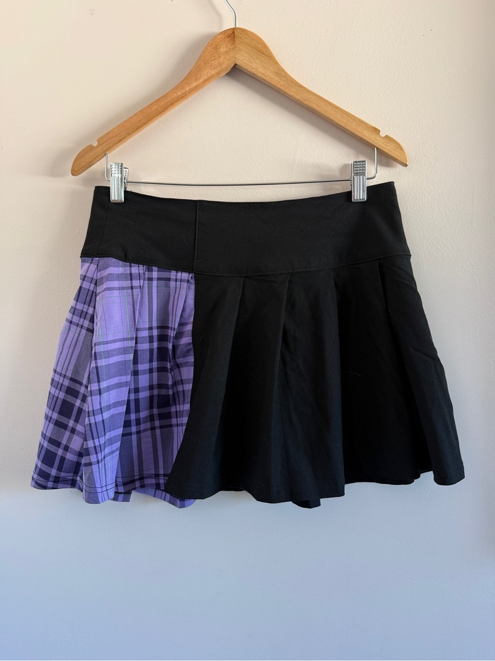 Killstar Black Skirt with Purple Plaid Panel